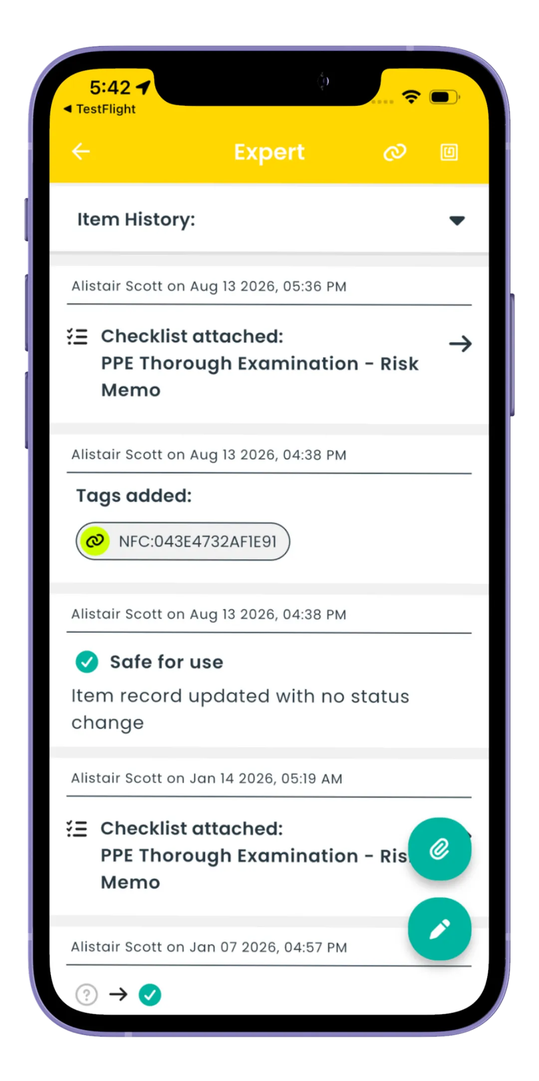 A screen from the Risk Memo app