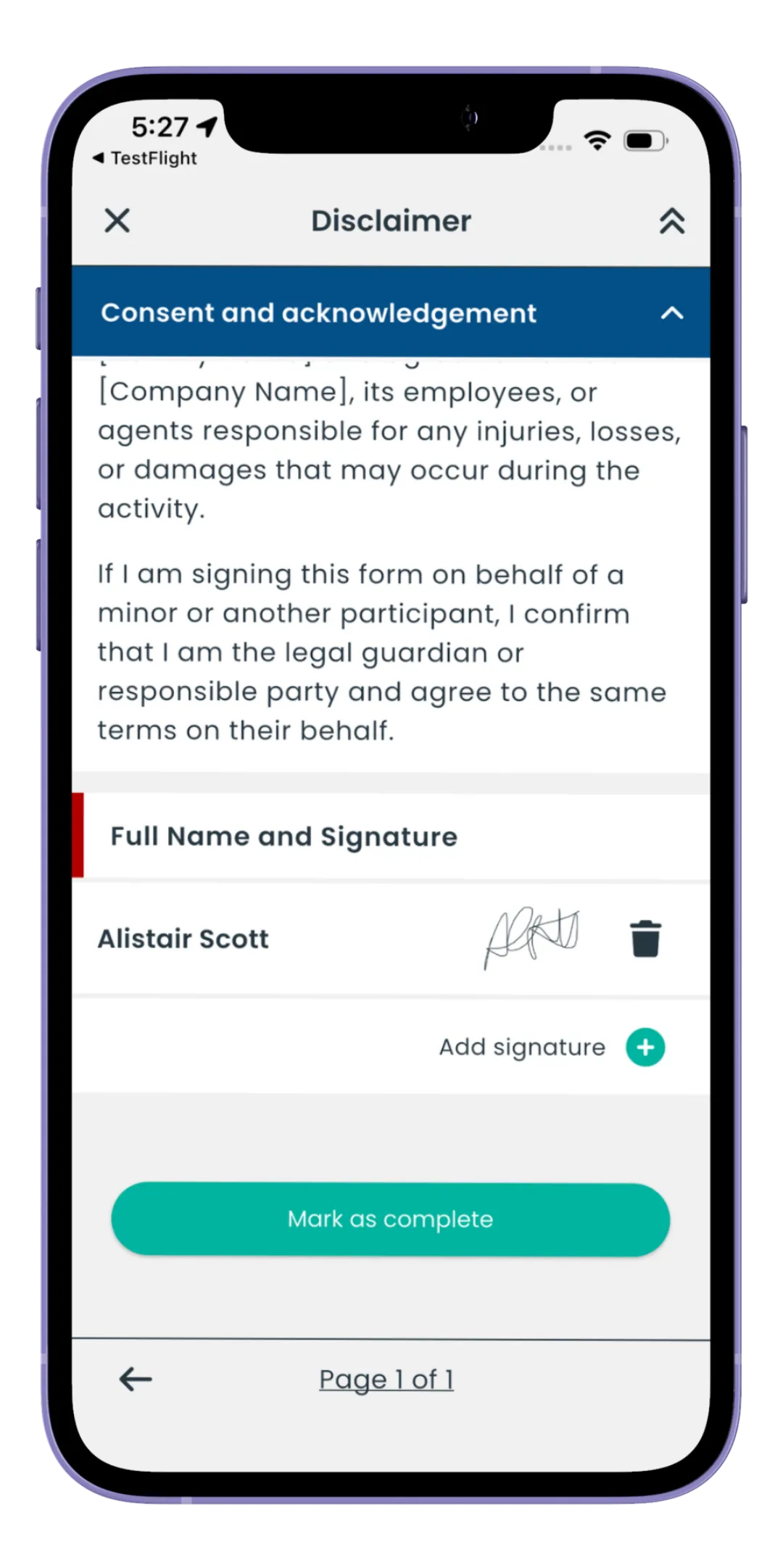 A screen from the Risk Memo app