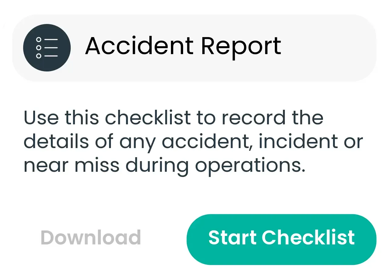 An Accident Report checklist card in the Risk Memo app