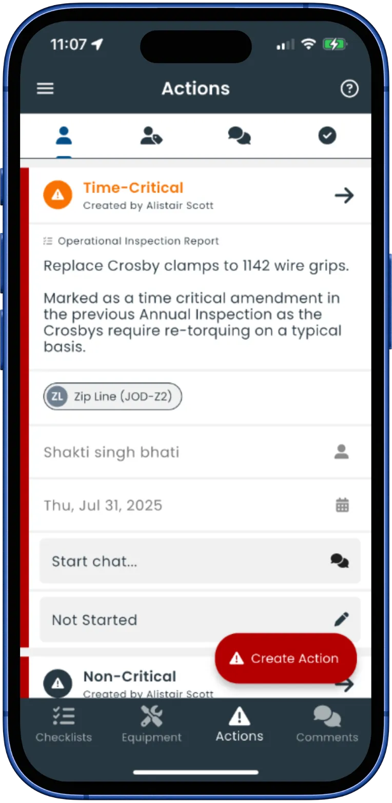 The Risk Memo app showing an assigned action