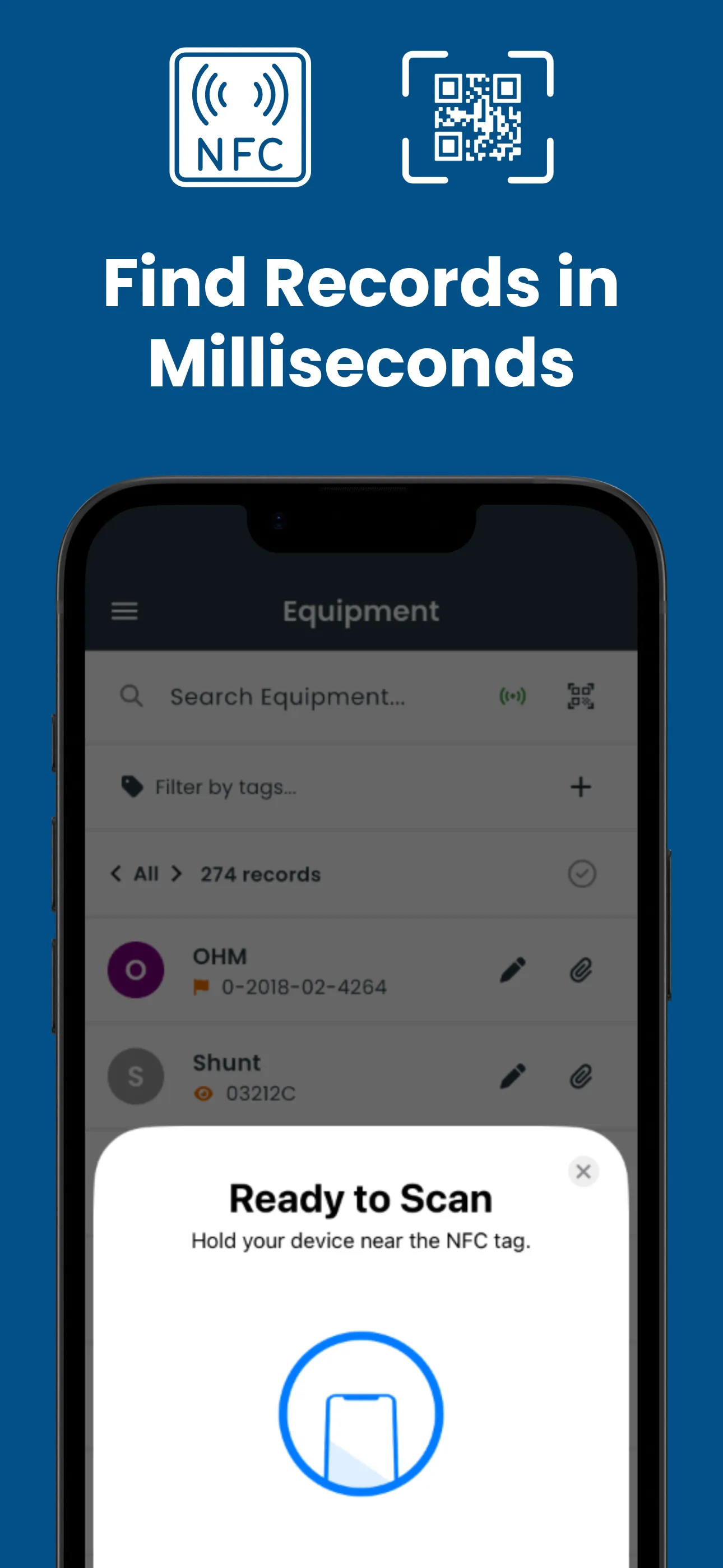 The Risk Memo app showing an equipment inventory list